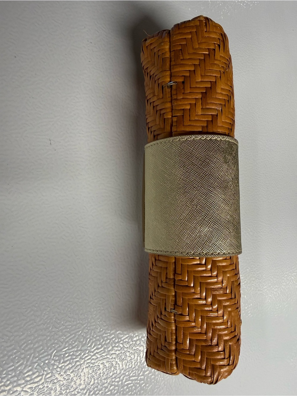 Tory Burch Tan Woven Clutch with Gold Accent Strap - Picture 6 of 6